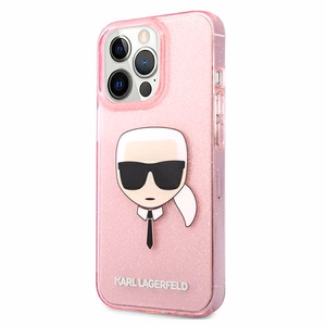 Karl Lagerfeld Glitter Karl's Head Kotelo iPhone 13 Pro Max - vaaleanpunainen