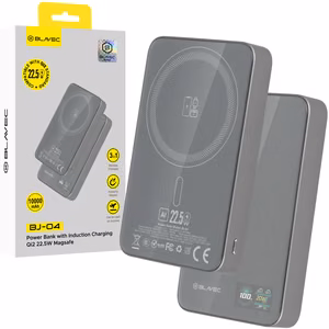 Blavec Varavirtalähde 10000mAh BJ-04 Slim 13,5mm - Type C - 22,5W magneettinen Magsafe 3 in 1 (PBBJ04-MC10G) harmaa lasi