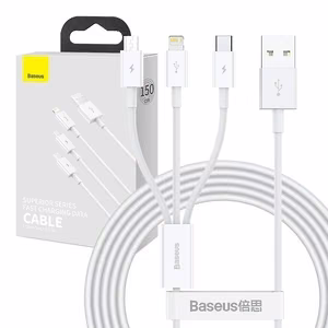 USB-kaapeli Baseus 3in1 Superior valkoinen 150 cm jopa 3.5A