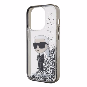 Karl Lagerfeld Liquid Glitter Ikonik suojakuori iPhone 15 Pro:lle - läpinäkyvä
