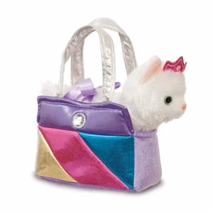 Fancy Pals ympäristöystävällinen prinsessakissa-pehmolelu vaaleanpunaisella kruunulla sateenkaarilaukussa, 20 cm