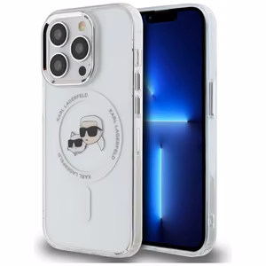 Karl Lagerfeld IML Metal Karl ja Choupette Head MagSafe iPhone 14 Pro Suojakuori - Valkoinen