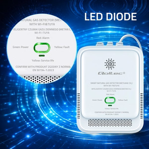 Qoltec 52651 maakaasun vuotoilmaisin | CH4 tunnistin | NG | Tuya | Wi-Fi | 85dB hälytys | LED