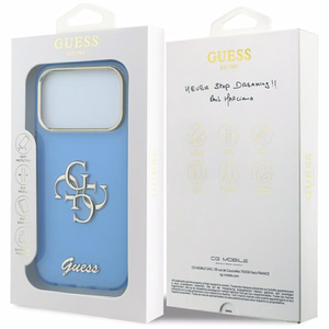 Guess IML 4G Script Metal -suojakuori laitteelle iPhone 18 Pro Max / 17 Pro Max – vaaleansininen