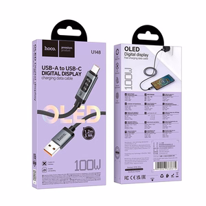 Kaapeli USB-A USB-C Hoco PD 6A 100W 1,2 m U148 digitaalinäytöllä musta