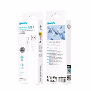 BWOO 3A silikoninen kaapeli X329C USB - USB-C 1m valkoinen