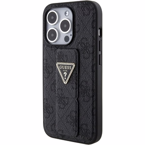 Guess Grip Stand 4G Triangle Strass Suojakuori iPhone 15 Prolle - musta