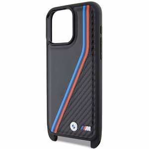 BMW M Edition Carbon Tricolor Lines & Hihna Suojakuori iPhone 15 Pro Maxille - musta