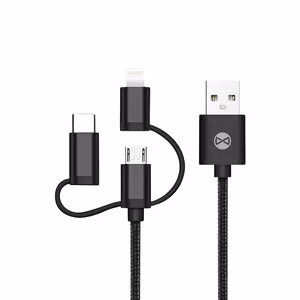 Forever 3in1 kaapeli USB - Lightning + USB-C + microUSB 1,0 m 1,5A musta