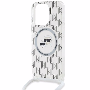 Karl Lagerfeld IML Crossbody Monogram Karl & Choupette Head MagSafe suojakuori iPhone 15 Pro:lle - läpinäkyvä