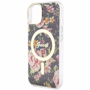 Guess Flower MagSafe suojakuori iPhone 14:lle - musta