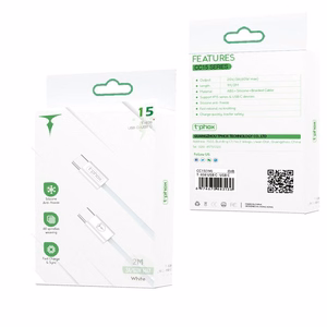 T-PHOX KAAPELI CC15-SARJA USB-C/USB-C 60W 3A 2M VALKOINEN