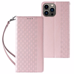 Magneetti hihna Kotelo Kotelo iPhone 14 Pro Flip lompakko Mini Lanyard Stand vaaleanpunainen