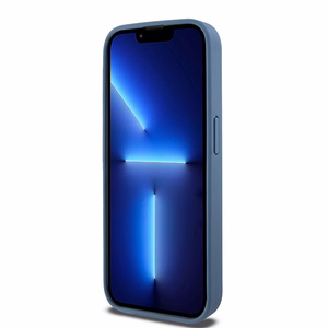 DKNY Nahkainen Monogrammi-kuvio Metallinen Logo MagSafe Suojakuori iPhone 15 Pro:lle - sininen