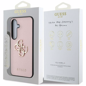 GUESS Grained Big 4G Logo Small Classic Logo Suojakuori Samsung Galaxy S25 Vaaleanpunainen