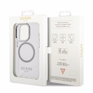 Guess GUHMP14LHTRMS iPhone 14 Pro 6.1" hopea/hopea kova kotelo Metal Outline Magsafe metalli ääriviivat