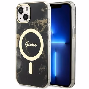 Guess GUHMP14MHTMRSK iPhone 14 Plus 6.7 musta/musta suojakuori Golden Marble MagSafe