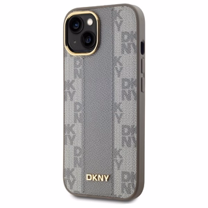 DKNY Nahkainen Checkered Mono Pattern MagSafe iPhone 15 Plus:lle Suojakuori - Beige