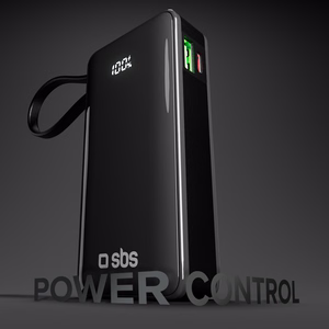 Powerbank SBS 10000 mAh 20W sisäänrakennetulla USB-C-kaapelilla ja digitaalisella näytöllä - musta