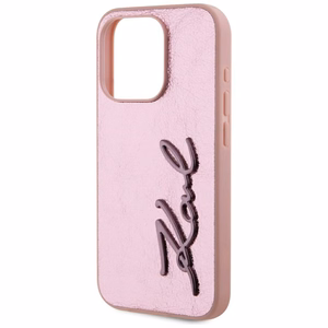 Karl Lagerfeld Wrinkled Metal Signature Suojakuori iPhone 15 Pro:lle - vaaleanpunainen