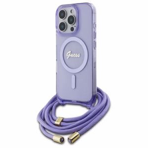 Guess Crossbody Cord Script MagSafe Suojakuori iPhone 16 Pro Max:lle - violetti