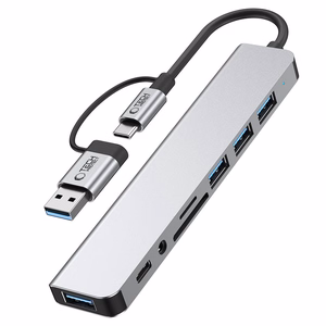 Tech-Protect HB06 HUB Adapter 8in1 TYPE-C + USB2.0 + USB3.0 + SD/TF + AV3.5 - gray