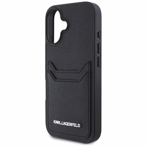 Karl Lagerfeld HC Grained PU Cardslot Metal Elong iPhone 16 Suojakuori - Musta