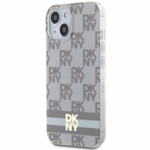 DKNY IML Ruudullinen Mono-kuvio ja Painetut Raidat MagSafe Suojakuori iPhone 15 Plus / 14 Plus:lle - beige