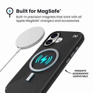 Speck Presidio2 Grip MagSafe -suojakuori iPhone 17:lle (musta / Slate Gray / valkoinen)