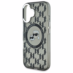 Karl Lagerfeld IML Monogram Karl ja Choupette Head MagSafe iPhone 16 Suojakuori - Musta