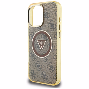 GUESS Suojakuori iPhone 16 Pro:lle MagSafe-yhteensopiva GUHMP16LHG4PRTGW (IML Metal Glitter 4G Circle Triangle) Ruskea