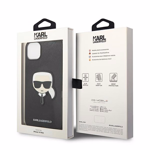 Karl Lagerfeld Saffiano Karl's Head Patch Case iPhone 14 Plus - musta