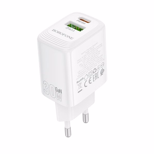 Borofone Wall charger BN29 Fuente - USB + Type C - QC 3.0 PD 30W white