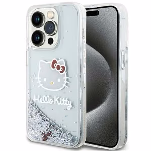 Hello Kitty Liquid Glitter Charms Kitty Head suojakuori laitteelle iPhone 15 Pro, hopeanvärinen