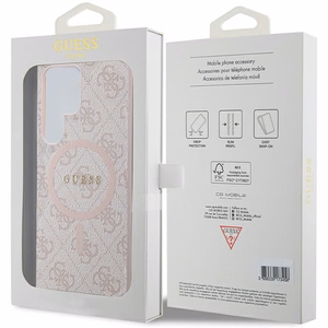 Guess 4G Collection Nahkainen Metal Logo MagSafe Suojakuori Samsung Galaxy S24 Ultralle - vaaleanpunainen