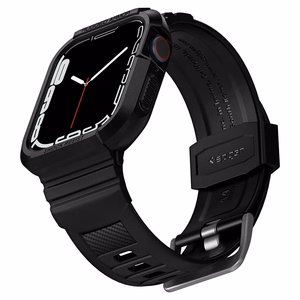 Spigen Rugged Armor Pro -kotelo hihnalla Apple Watch 4 / 5 / 6 / 7 / 8 / SE (44/45 mm) - musta