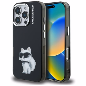 Karl Lagerfeld IML Aquarelle Choupette & Logo Suojakuori iPhone 16 Pro Maxille - Musta
