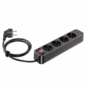 Laturi-jatkojohto Hoco NS1 2xUSB + 1xUSB-C + 4xEU-pistoke 3A 20W musta