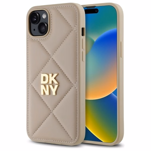 DKNY Quilted Stack Logo Suojakuori iPhone 15 Plus:lle - beige
