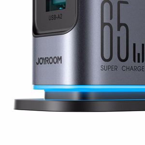 Joyroom JR-TCM02 GaN 65W laturi lataustukiasema 4xUSB-C 2xUSB-A UK-pistoke - harmaa