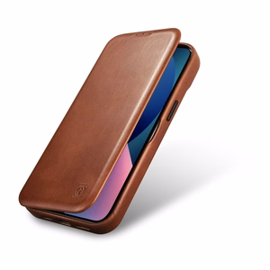 iCarer CE Öljyvaha Premium Nahka Folio Case iPhone 14 Plus magneettinen flip tapauksessa MagSafe ruskea (AKI14220707-BN)