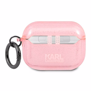 Karl Lagerfeld Glitter Karl's Head -kotelo AirPods Pro:lle - vaaleanpunainen