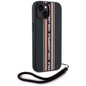 Karl Lagerfeld Saffiano Athleisure Stripes Cord Suojakuori iPhone 15:lle - punainen