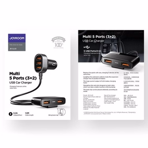 Joyroom nopea autolaturi 5x USB 6.2 A jatkokaapelilla musta (JR-CL03)