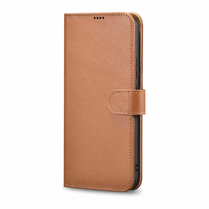 iCarer Haitang Leather Wallet Case Leather Case for Samsung Galaxy S22 + (S22 Plus) Wallet Housing Cover Brown (AKSM05BN)