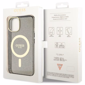 Guess GUHMP14MHCMCGK iPhone 14 Plus 6.7 musta/musta suojakuori Glitter Gold MagSafe