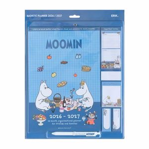 Moomins magneettinen kuukausikalenteri ja suunnittelija, 2026/2027, 30 × 34 cm