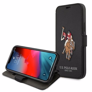 US Polo USFLBKP12SPUGFLBK iPhone 12 mini 5,4" musta lompakkokotelo Polo Embroidery Collection