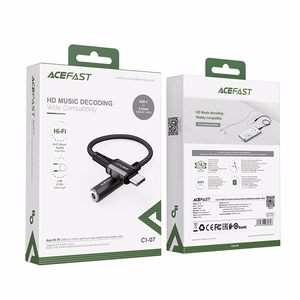 Acefast äänikaapeli USB Type C - 3,5mm mini jack (naaras) 18cm, DAC, AUX musta (C1-07 musta)