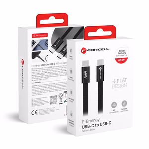 Kaapeli USB-C - USB-C Forcell F-Energy QC4.0 PD 3A 60 W Cafule Flat 1,2 m CCFN23 musta